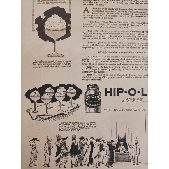 1918 Hip-O-Lite Marshmallow Creme Orig Vtg PRINT AD Add Caterers Touch Dessert - Picture 8 of 14
